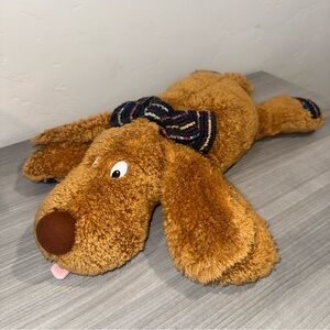 VTG Chosun Brown Puppy Dog Flopping Laying Stuffed Animal Plush Toy Knit Bow 22”